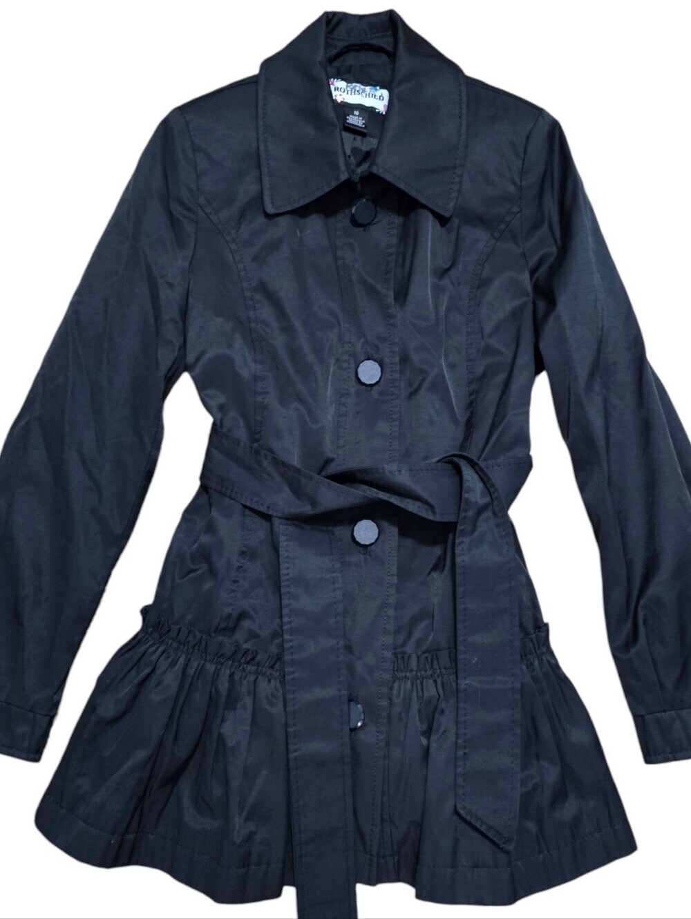 Rothschild collared shoulder pad pleated trench coat button up with belt